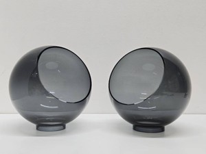 Excellent Pair of Vintage Mid Century Smoky Glass Orb Shades