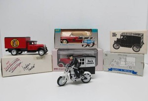 Group of Diecast Metal Advertising Trucks  Motorcycles - Gas &amp Oil etc