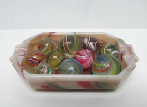 Lot of Original Antique German Handmade Marbles w1920s Akro Agate Tray #2