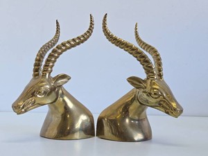 Pair of Vintage MCM Brass Gazelle Head Bookends