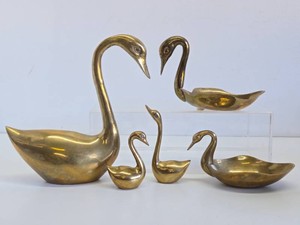 Group of Vintage Solid Brass Ducks  Geese  Swans