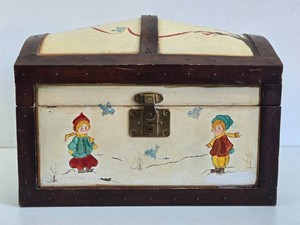 Cute Vintage Smaller Size Hand painted Dome top Trunk