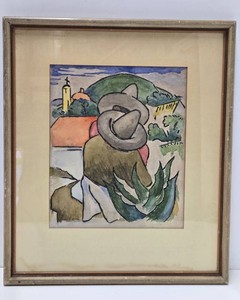 Excellent Vintage Framed Signed Mexican Watercolor Painting - Signed Lauretta Miller