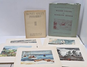 2 Vintage 1940s-50s era Artist Print Folios - Pissarro &amp Winslow Homer&nbsp