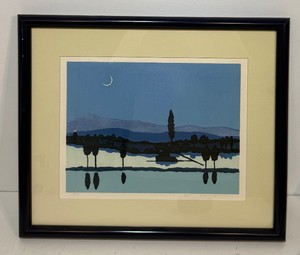 Excellent Vintage Framed Signed Woodblock Print of a Reflective Shoreline