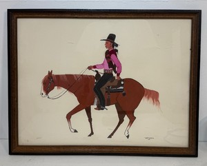 Framed Signed Original Oil on Artist Board Native American Painting by Robert Becenti Jr - Young Man Riding a Horse