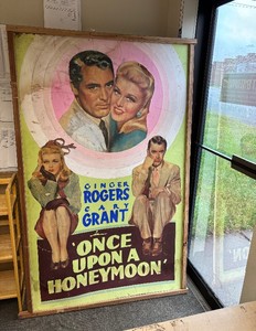 VERY LARGE Vintage 1940s Movie Poster from The Edina Theater - Once Upon a Honeymoon