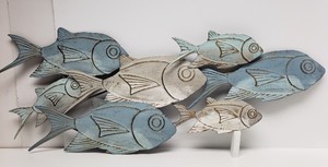 Large 3D Metal School of Fish Wall Sculpture