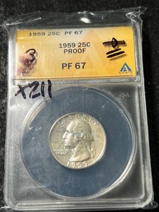 1959 US PROOF WASHINGTON QUARTER ANACS PF67