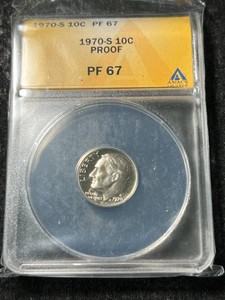 1970-S US PROOF ROOSEVELT DIME ANACS PF67