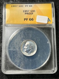1957 US PROOF ROOSEVELT DIME ANACS PF66