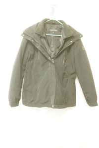 Calvin Klein black size medium multi-layer hooded jacket with full zip up front collar detail