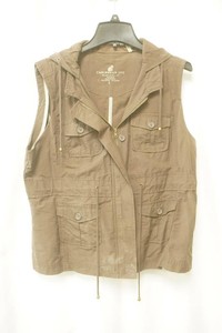 Brown Caribbean Joe hooded utility vest multipul cargo pockets size Large