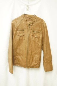 Brown leather moto jacket size large dual front chest pockets