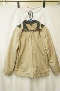 George Size Small tan full zip-up windbreaker jacket dark grey inner collar and hood