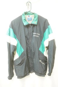 Champion size large navy blue wind breaker with teal and white embroidered Winona state university on chest