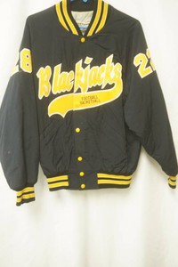 blackjacks logo black football jacket size large with yellow number 28