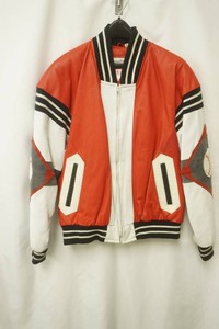 1990s Micheal Hoban wheremi leather baseball jacket size large striking red and white panels