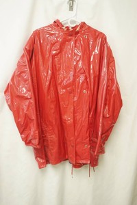 red hooded raincoat snap button closure size large