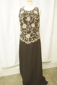 size 14 dark brown sleeveless dress with silver and gold beaded work