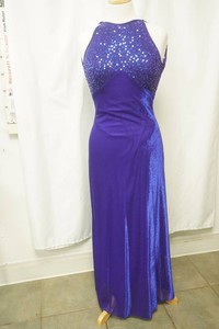 size 3-4 royal blue formal gown with sequined halter neck satin like long skirt