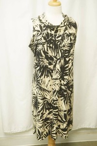 Ruby Rd. size medium sleeveless black and cream cowl neck dress with palm leaf print