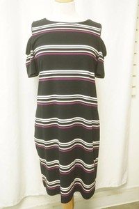 white house black market size large cold shoulder dress with horizontal stripes with white and magenta