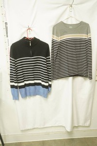 Karen Scott size large navy blue quarter zip, croft & barrow long sleeve striped top