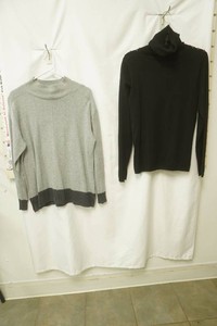 the limited size xl cowled neck black pullover top buttons on shoulder, Karen Scott size medium light  grey knitted pull over sweater
