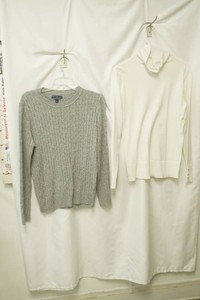 Caleb and gage size large grey knit sweater, Karen Scott size medium white turtle neck