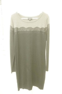 ab studio grey knit dress with black lace trim
