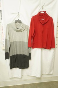 Jeanne size xl grey and black knit dress, Karen Scott size large red cowl sweatshirt