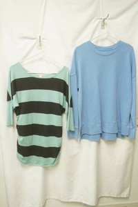 time true size large light blue pullover sweatshirt, its a one time size large teal and grey striped knit top
