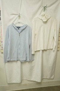 Liz Clairlborn size Xl white turtle neck shirt, Karen Scott size large white and blue zip up hoodie