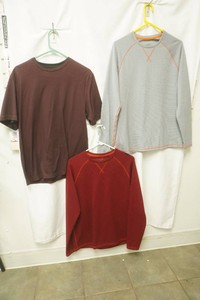 exertek grey long sleeve orange stitch size medium exertek red long sleeve with red stitch size medium, red black short sleeve shirt size medium