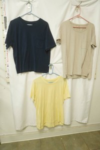 time true size large short sleeve navy blue, old navy size small brown short sleeve, members mark size large yellow short sleeve