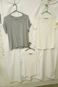 Liz chairborne white size medium short sleeve shirt, ANA grey white stripped size medium short sleeve, Liz chairborne size medium classic white t-shirts