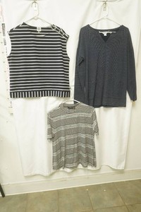 Anne Klein size medium no shoulder stripped navy blue and white shirt, apt. 9 size large navy blue and white stripped short sleeve  Liz chairborne size large long sleeve navy blue white stripped