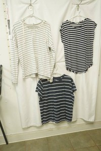 green envelop size large navy blue and withe stripped shirt, Sonoma size large white and navy blue stripped hoodie, time true size xl navy blue white stripped t-shirts