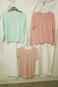 St. johns bay light blue size medium long sleeve time and true size medium long sleeve peach color ana size medium peach short sleeve