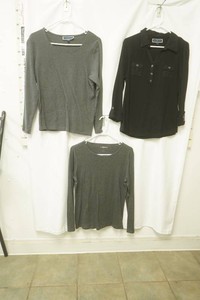 Karen Scott grew collared Henley top size L, Liz Clairborne gray crew neck size L