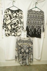Ralph Lauren black and white geometric print top size L, Rafaella black and white diamond pattern print top size L, One World multi pattern long sleeve tunic top size L