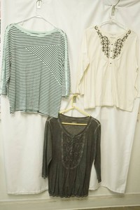Croft and Barrow mint long sleeve with horizontal stripes size L, Croft and Barrow white long sleeve blouse featuring a V-neck with black and metalic embroidered floral design size XL