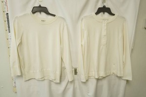 Worthington white crew neck knit sweater with a ribbed hem size L, Liz Clair born off white long sleeve Henley shirt featuring a button placket size M