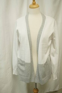 Verva Ami white and gray open front cardigan featuring front pockets