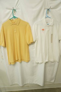 Consensus light yellow 3 button polo, St Johns Bay white NWT 2 button polo both size M