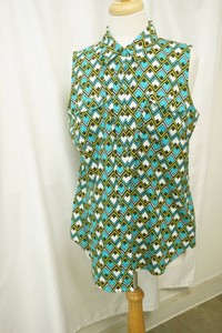 Apt 9 black, white, and yellow geometric diamond pattern print sleeveless button front size L