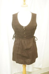 Ruff Hewn dark brown sleeveless top features rushed bodice with front button accents and side ties size L