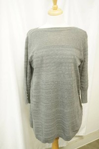 Apt 9 gray knit boatneck tunic sweater with subtle horizontal stripes and button detail on the sleeves size L
