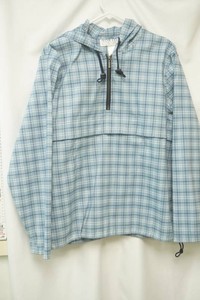Norton size medium light blue and navy plaid quarter zip anorak windbreaker hoodie